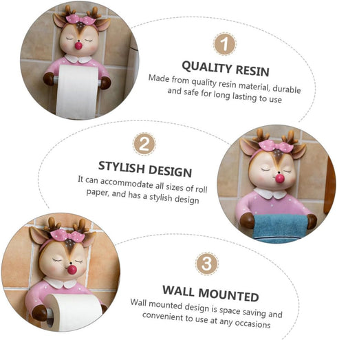 Cabilock Wall-Mounted Cartoon Toilet Paper Holder, Lovely Deer Roll Paper Shelf, Decorative Bathroom Tissue Storage