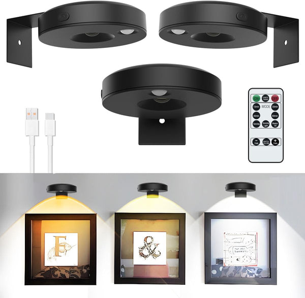 EUIOKUN 3Pack LED Picture Lights for Wall Rechargeable Battery Picture Frame Light with
