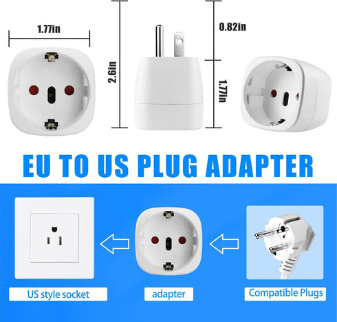 Europe to US Plug Adapter, OFOAEEA 2 Pack European to USA Plug Adapter, EU to US Plug Adapter, Europe to USA Travel Converter for EU Spain France Type C/E/F Plugs to US Power Adapter