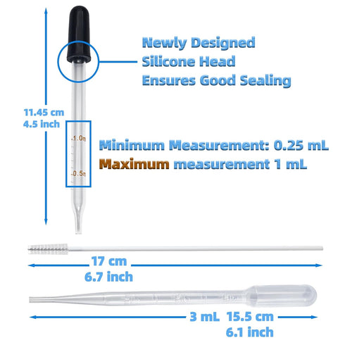 Zkupanx 6 1 mL 1mL PCS Glass Eye Droppers with Clean Brush for Essential Oils, Lab, Health Care, Crafts - Glass