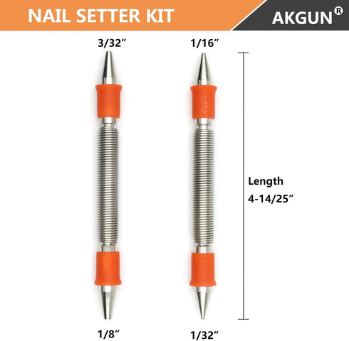 2-Piece Setter Setter 1/32-in, 1/16-in, 3/32-in, 1/8-in, Hammerless Set Dual Head Nail Kit, Nail Features Nail Trim Pak