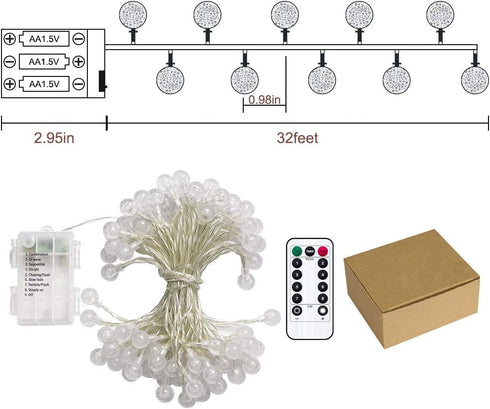 Metaku Globe Fairy Lights Battery Operated, 33ft 80LED String Lights with Remote for Indoor Outdoor Hanging Decorative