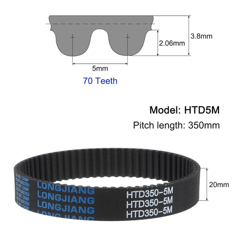 uxcell HTD5M-350 Rubber Timing Belt 70 Teeth Closed Loop Pulley Timing Belt 20mm Width, 350mm Pitch Length Synchronous Belt