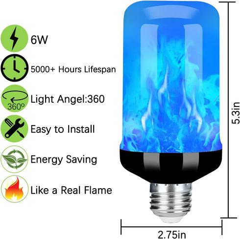 Y-STOP 4 Pack LED Flame Light Bulb, E26 Base Flickering Light Bulbs with 4 Modes for Halloween, Christmas, Home Decor