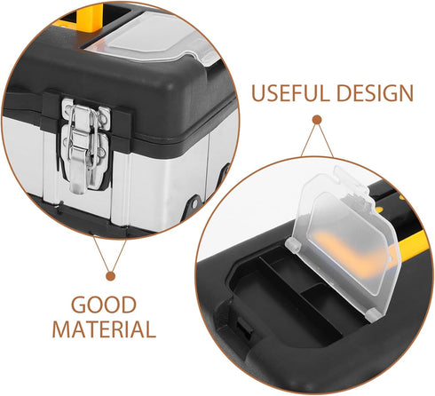 Toolbox TEHAUX Stainless Steel Tool Storage Case Dual-Layer Design Portable for Mechanics and Electricians Heavy-Duty