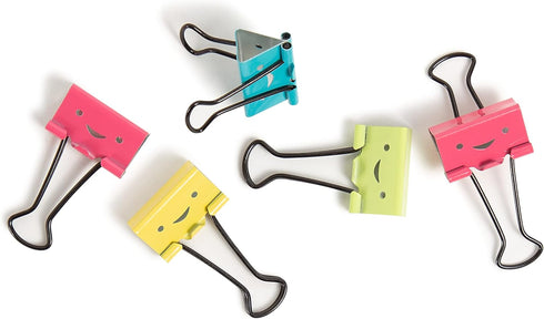 U Brands Happy Face Binder Clips, Bright Colors with Black Prongs, Office Organization Supplies, 32mm, 48 Count by U Brands