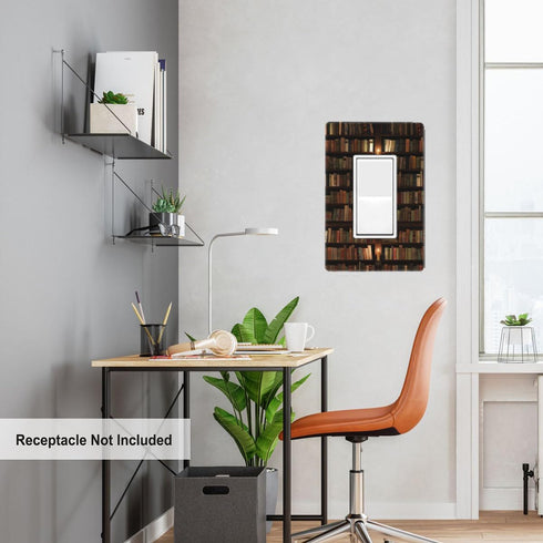 Pznen 1-Gang 4.5"x 2.76" Decorative Library Bookshelf Single Rocker Wall Plate, Wooden Shelf Books Light Switch Cover