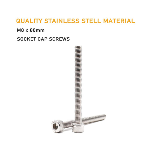 binifiMux 6pcs M8 x 80mm - 1.25mm Pitch Hex Socket Cap Bolts Screws, 304 Stainless Steel