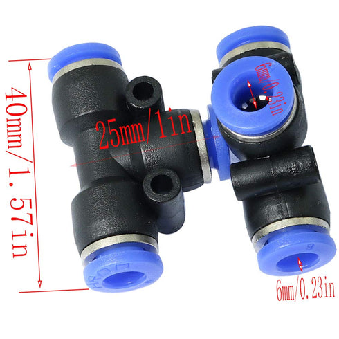 LQ Industrial 1/4 inch Air Hose T Connector, 4PCS 6x6x6mm Plastic Pneumatic Quick Push to Connect Tee Fitting