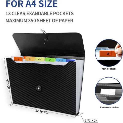 Expanding File Folder, 13 Pockets Accordion Organizer for A4 Letter Size Paper, Home and Office Use