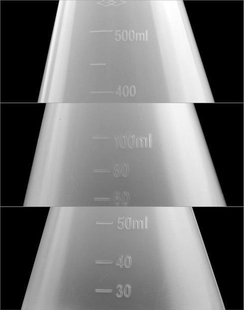 QWORK Erlenmeyer Flask, 3 Pack Clear Plastic Conical Flask for Educational Lab, 50ml+100ml+500ml Capacity