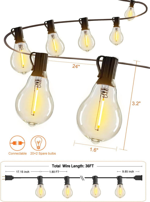 36FT 22 dimmable Bulbs 2200K, Wedding,Party,Holiday,Backyard,2200K DAMAING LED String Lights Outside Weatherproof Patio