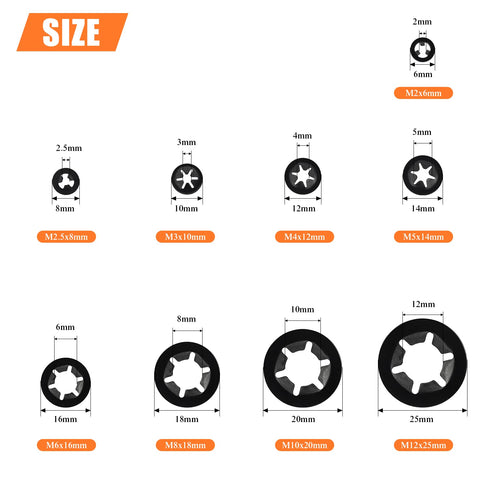 360 Pieces Internal Tooth Star Lock Washers, 9 Sizes Quick Speed Locking Washers Fasteners Assortment Kit