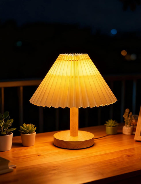 Buroraix 2-Piece Small Table Lamp with Modern Style Wooden Base, Suitable for Bedside Tables in Bedrooms, Living Rooms