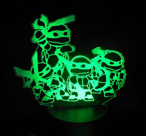 WS Designs 6.5" 3D Baby Turtles in Ninja Cosplay Wide Laser Engraved Effect Acrylic LED Desk Top Night Lamp