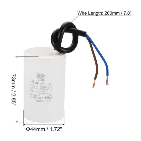 PATIKIL CBB60 25uf Running Capacitor,2Pcs AC 450V 2 Wires 50/60Hz Cylinder 72x44mm for Water Pumps, Washing Machines Motor Start