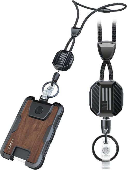 LIUGX Carbon Fiber Badge Holder with Retractable Breakaway Lanyard, American Flag, Badge