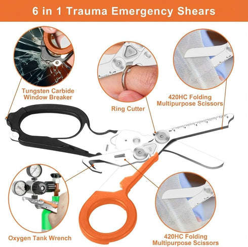 SUVIVISUN 6-in-1, Trauma Shears EMT Scissors Foldable with Holster & Belt Clip, Stainless Steel Emergency Shears