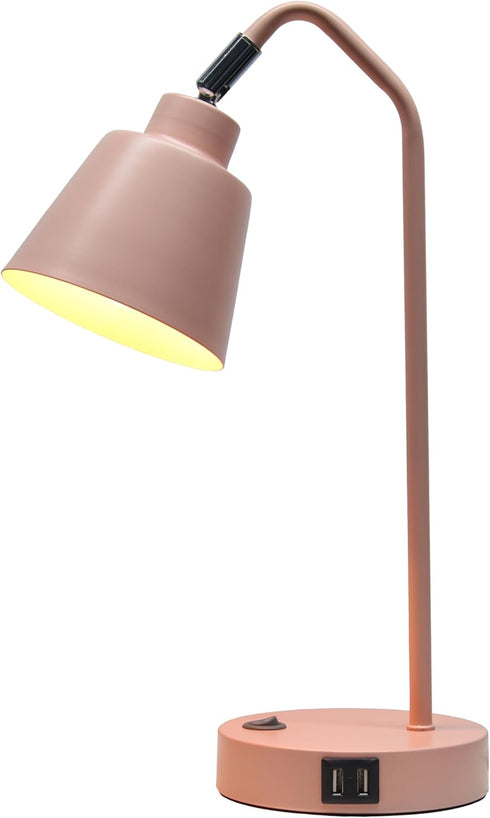 LD1071-BPK 16" Simple Designs Sleek Essentials Adjustable Metal Desk Task Lamp with Dual USB Ports, for Office, Desk
