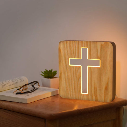 3D Lampeez Jesus Cross Wooden Lamp Novelty Night Light Illusion lamp for Kids, Kids Decoration Lamp USB Power Bedroom