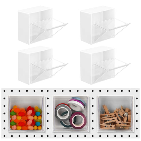 Soaoo 4 Pcs Pegboard Bins, Square Plastic Bins with Lids, Wall Mount White Magnetic Containers for Organizing