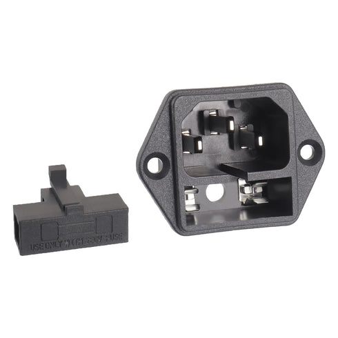 AC 250V 10A 2 in 1 Mount Inlet Module Plug Socket Power Entry Connector, Male Blades with 10A Fuse