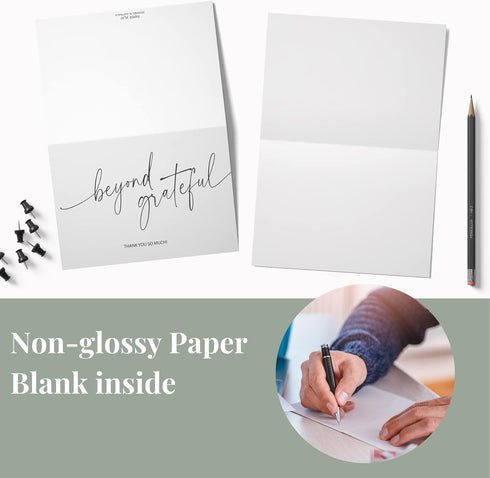 Pack 100 4x6 Inch Beyond Grateful Thank You Cards | Bulk of with Kraft Envelopes and Matching Stickers, Minimalistic
