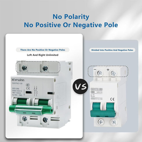 Miniature Circuit Breaker 500V DC, 2-Pole 100Amp, Smart DIN Rail Mount for Marine and Solar Power Systems (C100A)
