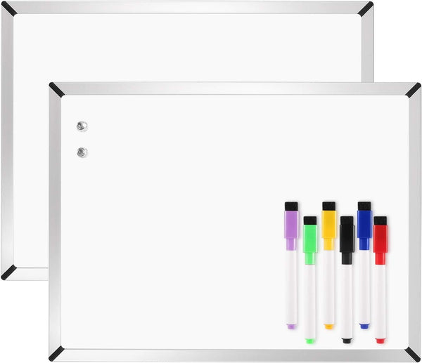 Dry Erase Board, 11”x 14”, 2-Pack Small Magnetic White Board - Includes 6 Markers, 4 Magnets for Kids, Home, Office