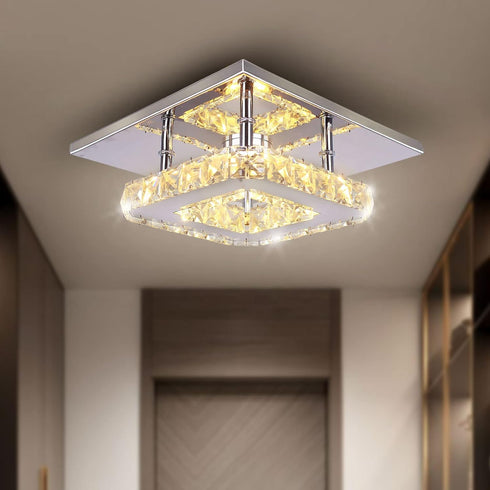 Small Led Chandelier Semi Flush Mount Crystal Lighting Modern Ceiling Crystal Lamp