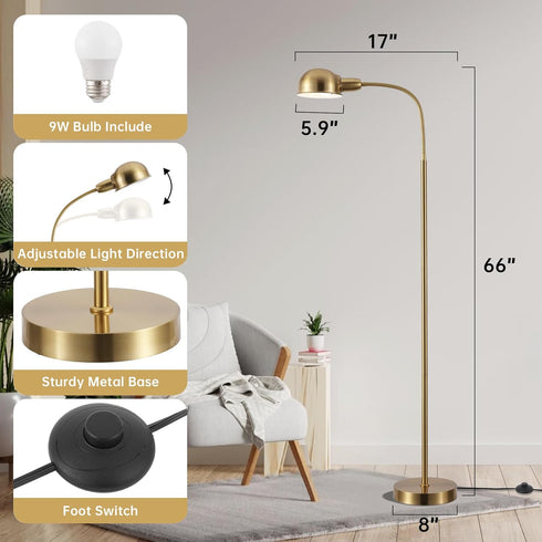 Adjustable Floor Reading Lamp Standing Lamps with Remote Control Gooseneck and Rotatable Shade, Modern for Living Room