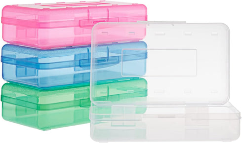 Juvale 4-Pack Large Capacity Plastic Pencil Boxes, Colorful Clear Stackable Cases for School Pens, Markers, Crayons,