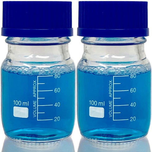Karter Scientific 100ml Borosilicate Glass Round Media Storage Bottles with GL45 Screw Cap, Pack of 2