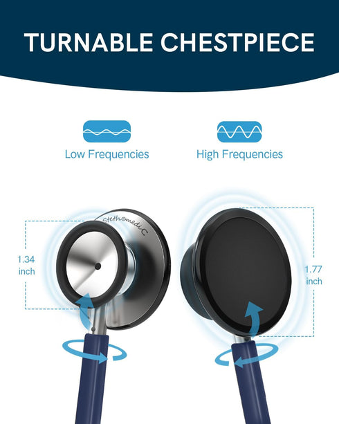 FriCARE Dual Head Stethoscope for Nurses, Medical Students, Navy Blue Tube, Stainless Steel Chestpiece