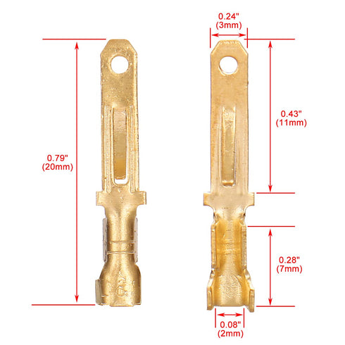 Baomain 0.11" Male Spade Quick Splice Crimp Terminals, 2.8mm Non Insulated Pack of 100