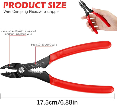 Wire Crimper, Crimping Pliers Wire Crimping Tool Electrical Stripping 12-20mm AWG Wire Crimping Pliers for Household and Industrial