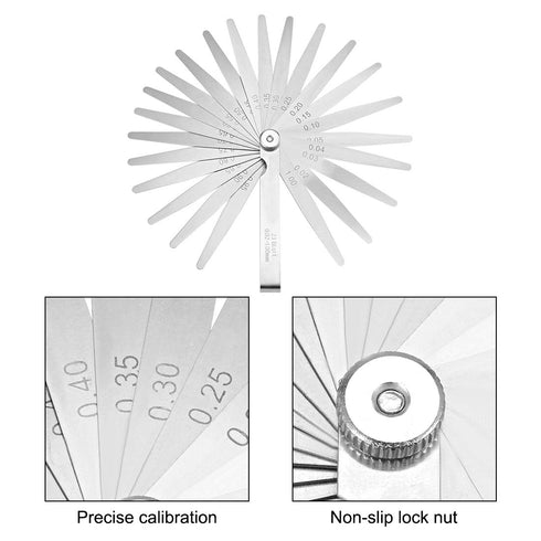 uxcell 0.02-1.00mm Metric Thickness Feeler Gauge - 23 Blades Mn Steel Measuring Tool for Gap Width