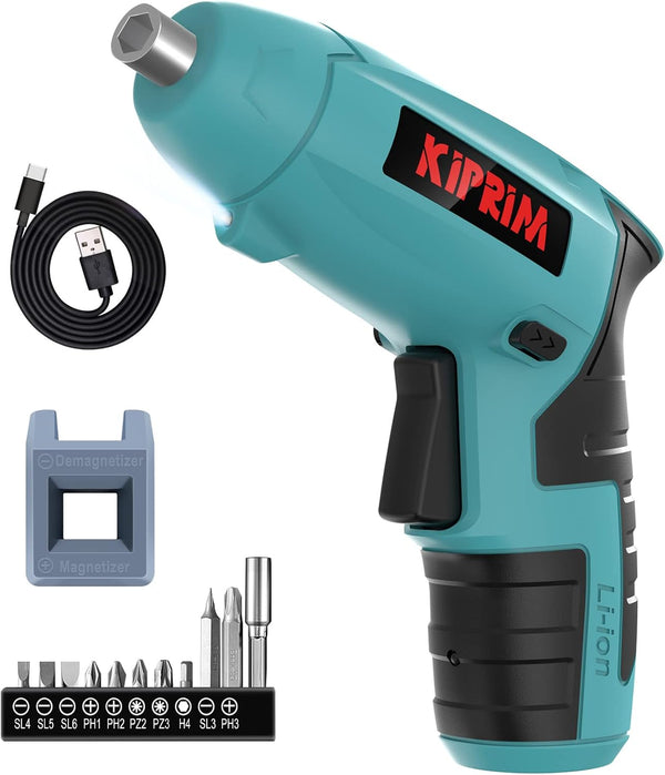Kiprim ES3 Small 4V Electric Screwdriver, Cordless with Rechargeable Battery, LED Light, Blue