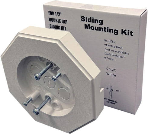IMBA-8141 1/2-Inch (0.5") 1-Pack iMBAPrice White Vertical Siding Lamp Mounting Kit with Built-in Electrical Box, PVC