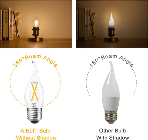 E26 Dimmable Candelabra Light Bulbs, 25W Equivalent, 2W Energy Efficient, Warm White 2700K, 200lm Flame Tip CA10, 8 Pack