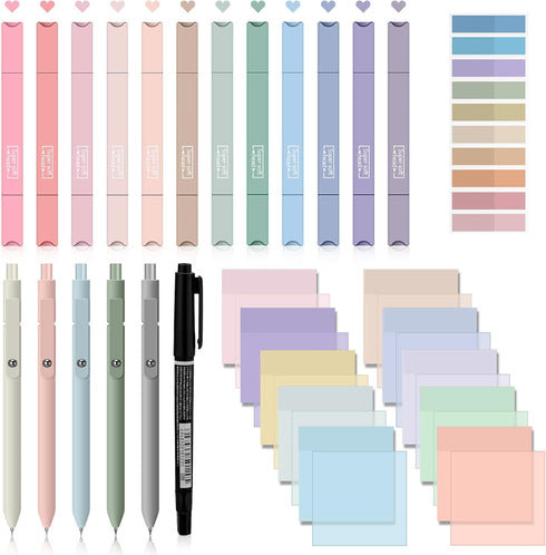 Jutom 29 Pcs Book Annotation Kit, Aesthetic Highlighters, Gel Pens, Sticky Notes, Dual Ended Markers for School