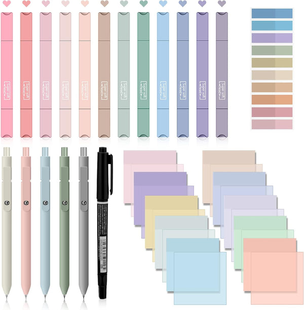 Jutom 29 Pcs Book Annotation Kit, Aesthetic Highlighters, Gel Pens, Sticky Notes, Dual Ended Markers for School