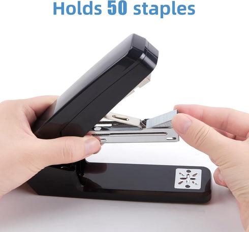 Deli/EZWORK Swing-Arm Swivel Stapler, 25 Sheets Capacity, 360 Degree Rotate Desk Stapler with 1000 Staples, Black
