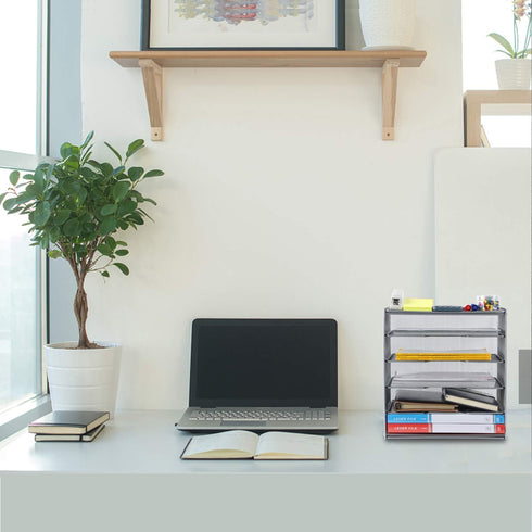 Samstar Metal Desk File Organizer, 5 Tier Shelf and Sorter, Silver