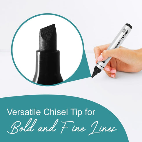 Permanent Markers, Chisel Tip, Black, 12 Count, Quick Drying Ink for Home, Office, School Use