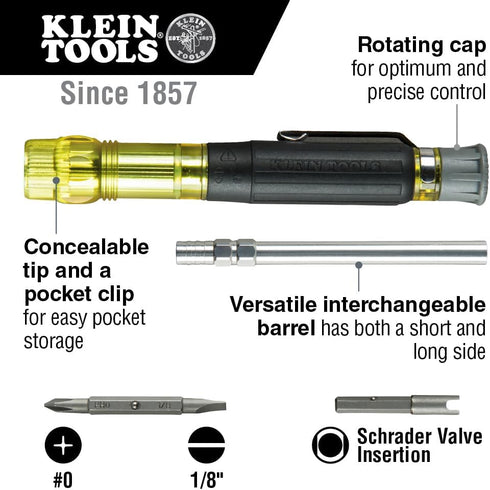 Klein Tools 32613 Multi-Bit Screwdriver, Precision HVAC 3-in-1 Pocket Screwdriver with Phillips, Slotted and Schrader Bits by Klein Tools