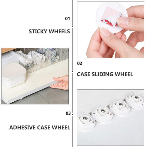 8pcs Set Cabilock Adhesive Storage Box Sliding Wheels White Steel Ball Bearing Casters for Furniture Cart Trash Bin