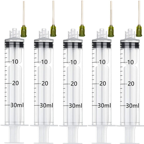 30ml Syringe with Blunt Needle Tip 1.5 Inches, Set of 5 for Essential Oil Filling, Measuring and Dispensing