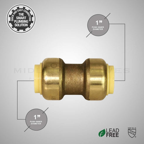 Everflow Supplies Pushlock UPSC1 1 Inch Long Push X Push Coupling, No Lead DZR Brass, Quick Installation