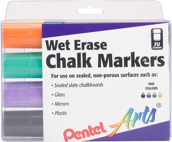 Pentel Arts Wet Erase Chalk Marker Set, Jumbo Tip, Assorted Colors Pack